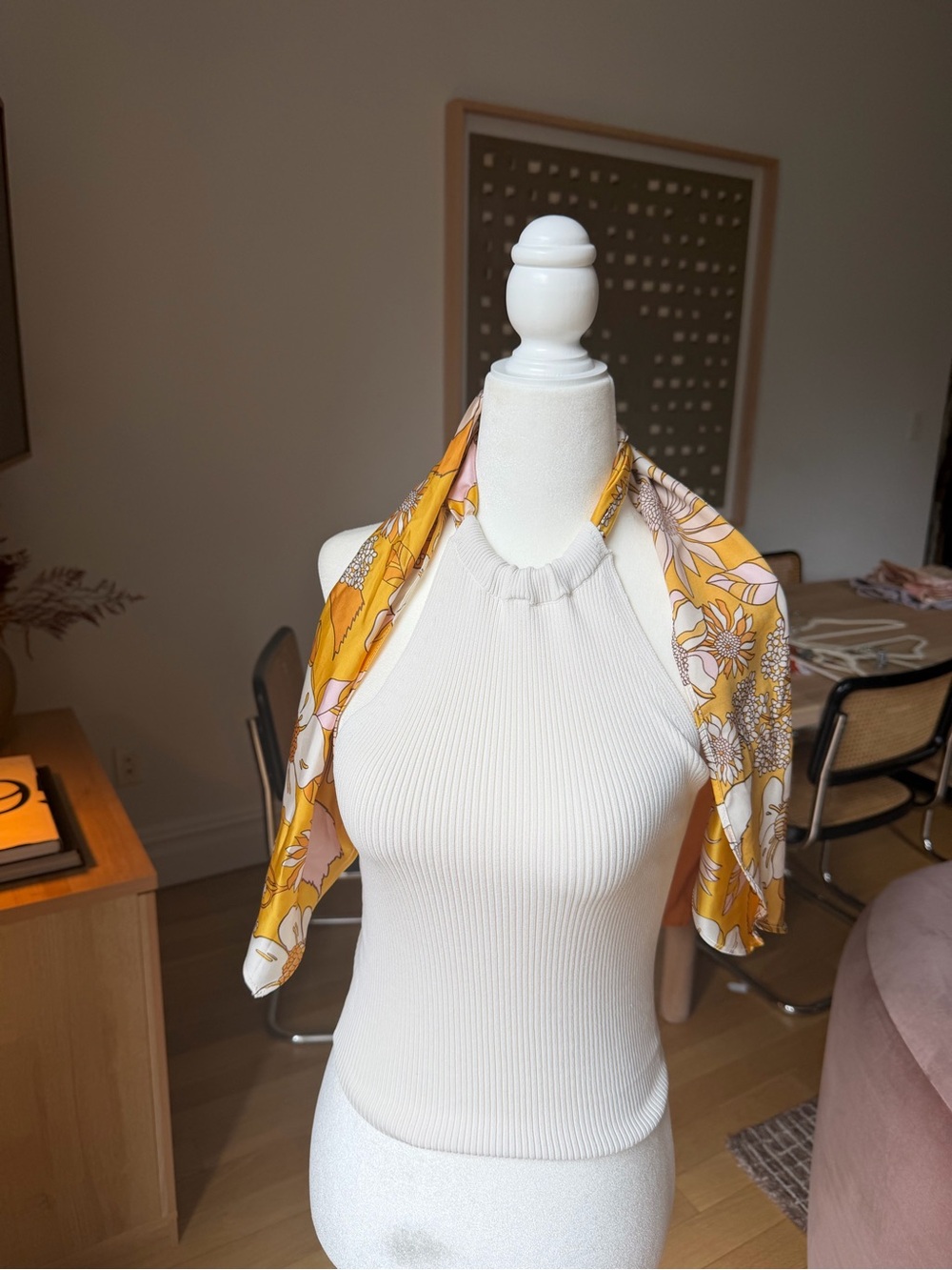 Astr Floral Yellow & Pink Silk Scarf Top